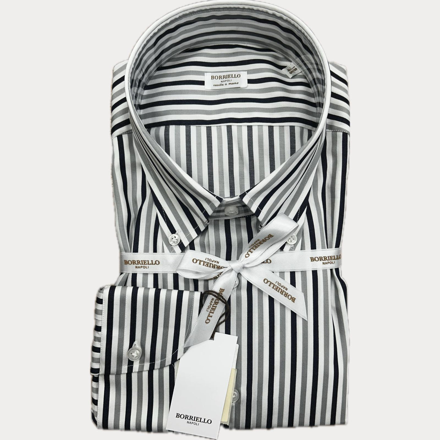 BORRIELLO - CAMICIA UOMO A RIGHE CUCITA A MANO