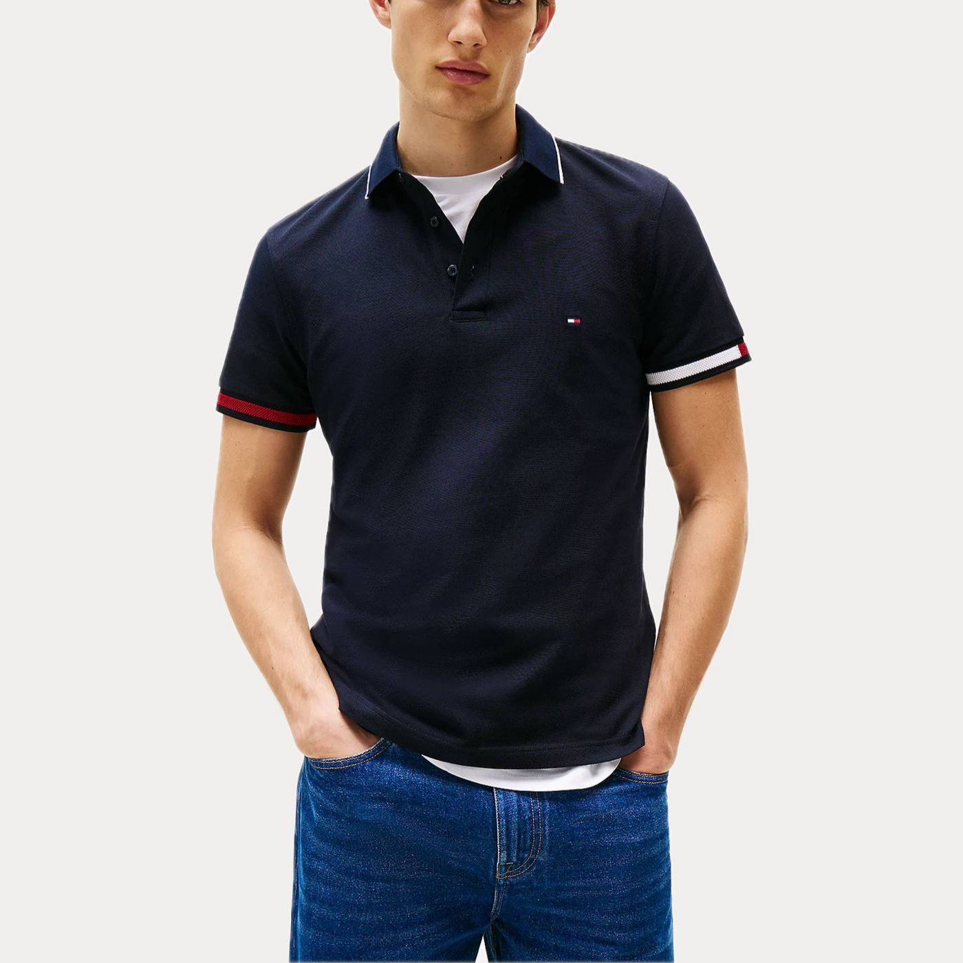 TOMMY HILFIGER - POLO UOMO BLU SLIM FIT CON DETTAGLI ICONICI
