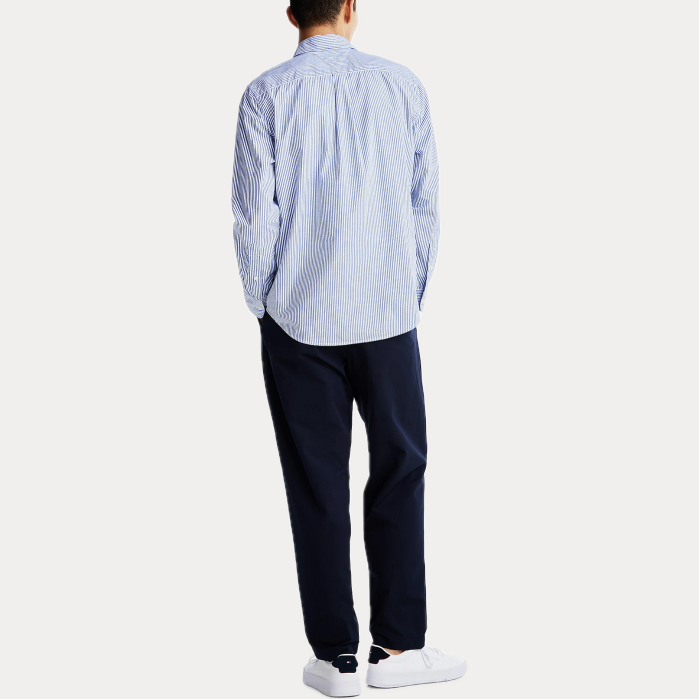 TOMMY HILFIGER - CAMICIA UOMO AZZURRA REGULAR FIT A RIGHE IN POPELINE