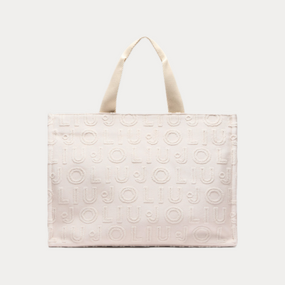 LIUJO - BORSA BEIGE TOTE MONOGRAM JACQUARD