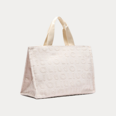 LIUJO - BORSA BEIGE TOTE MONOGRAM JACQUARD