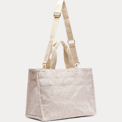 LIUJO - BORSA BEIGE TOTE MONOGRAM JACQUARD