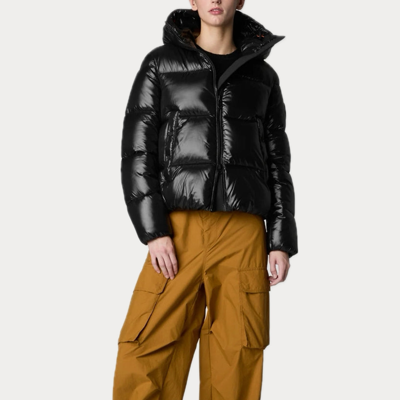 SAVE THE DUCK - PIUMINO DONNA NERO BIDDY CON CAPPUCCIO