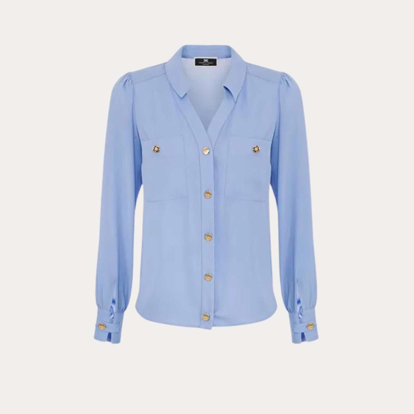 Camicia da donna azzurra firmata Elisabetta Franchi vista frontale