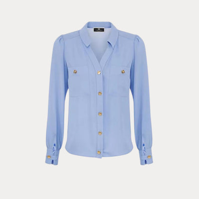 Camicia da donna azzurra firmata Elisabetta Franchi vista frontale