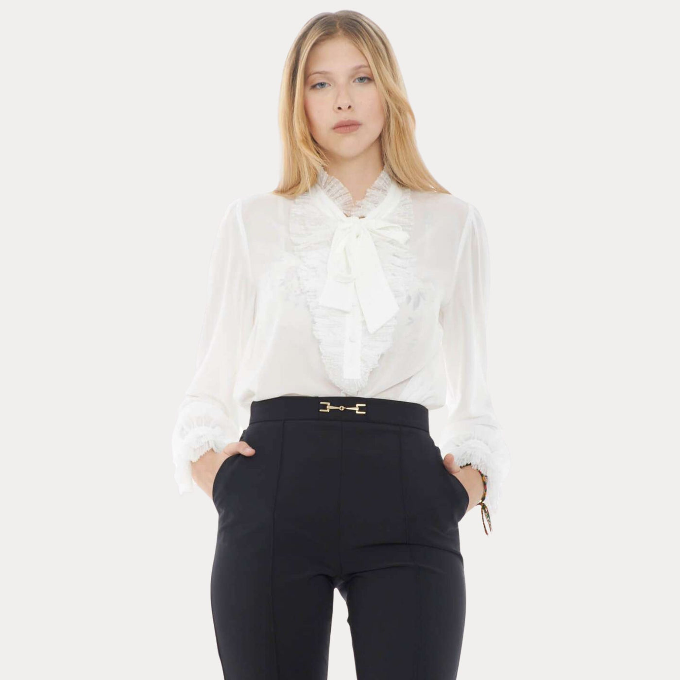 Camicia Donna con fiocco al collo e ruches - Main Image