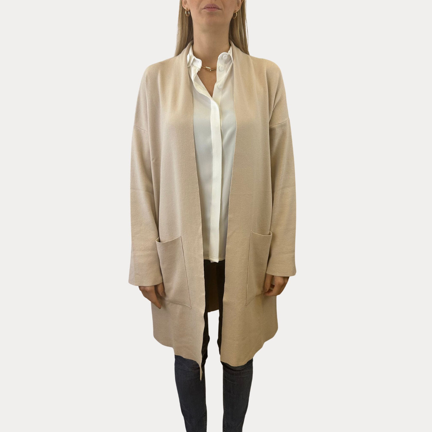 Cardigan Donna lungo con tasche frontali