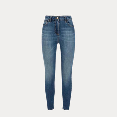 Jeans da donna firmati Elisabetta Franchi, modello skinny lunghezza fino alle caviglie. 