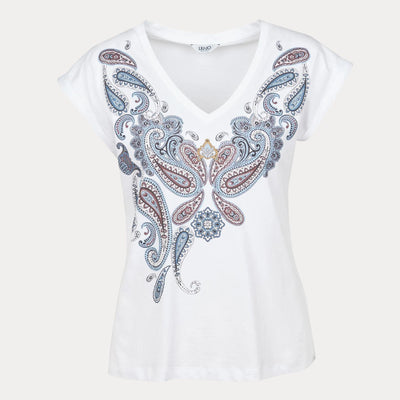T-shirt Donna stampa frontale con strass