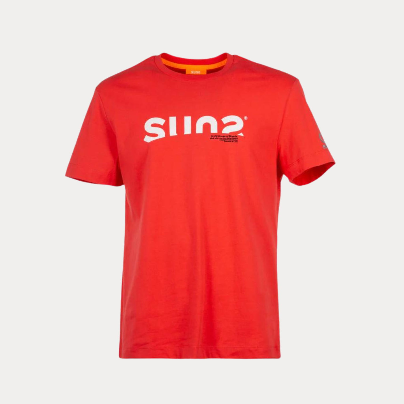 T-shirt da uomo rossa firmata Sunstripes vista frontale