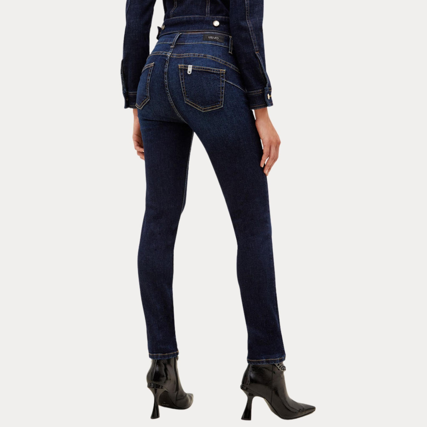 Jeans Donna con chiusura con bottoni gioiello denim retro