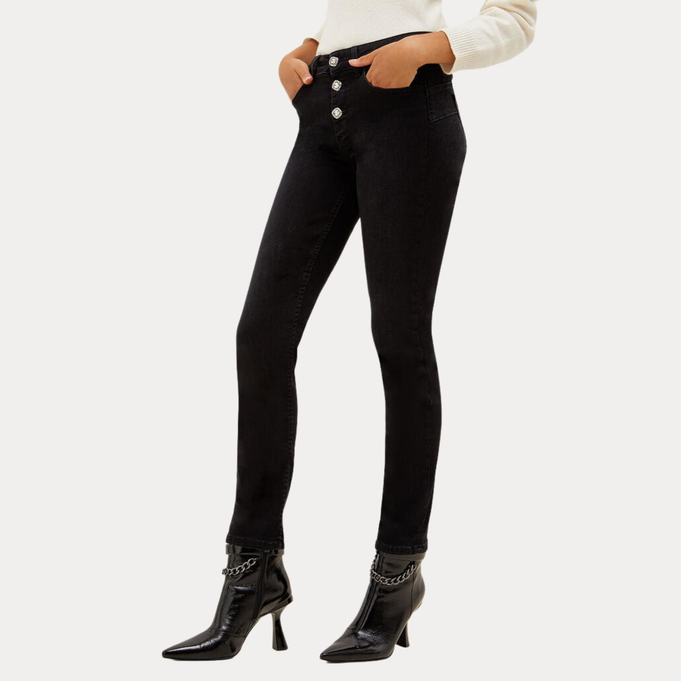 Jeans Donna skinny con salpa logata nero fronte