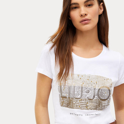 T-shirt Donna con stampa pitonata frontale bianca dettaglio
