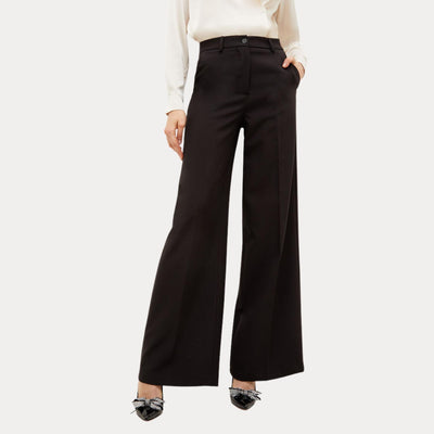 Pantaloni Donna stretch con piega stirata nero fronte