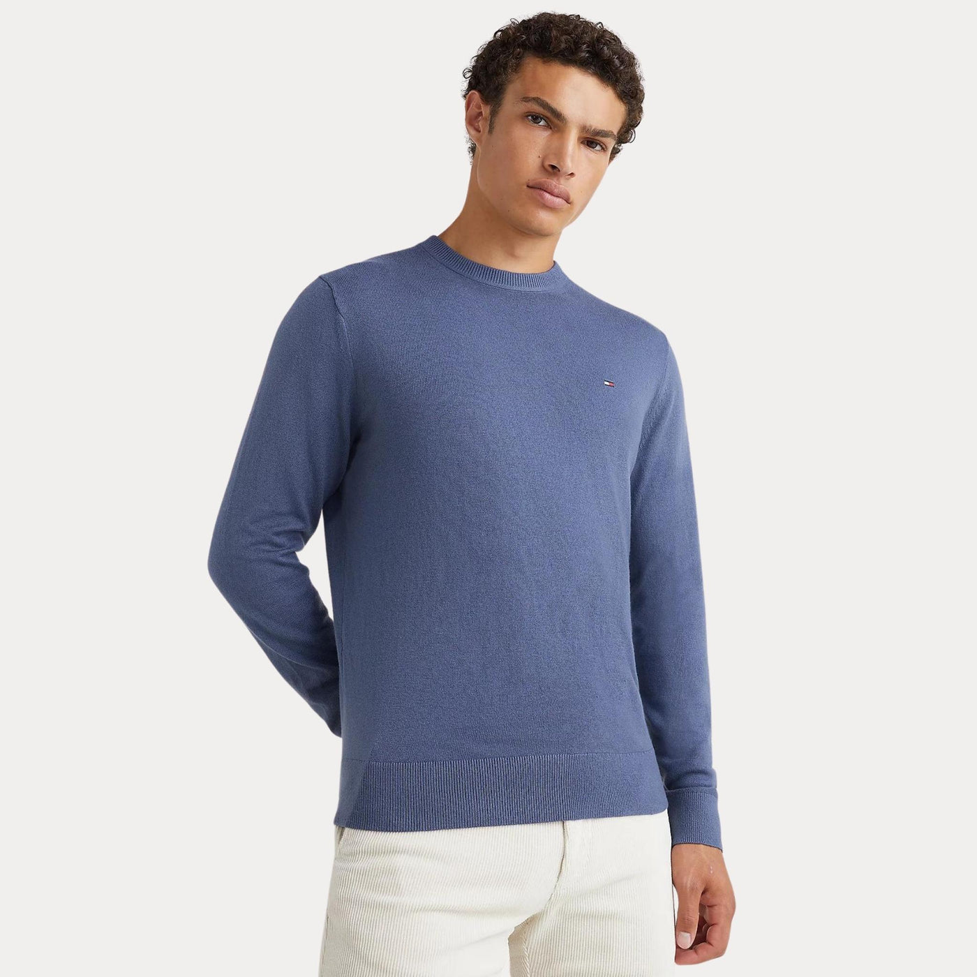 Pullover Uomo girocollo in misto cotone e cashmere pervinca fronte